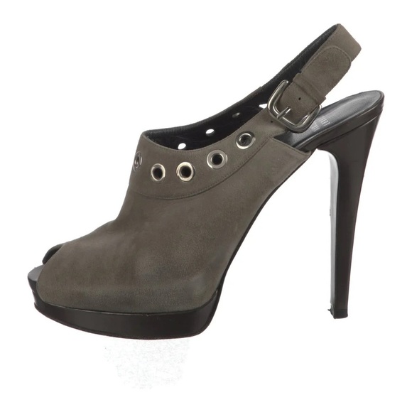 Stuart Weintzman Stylish Gray Peep-Toe Slingback Heels - Picture 3 of 5